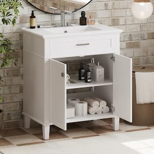 30.12 in. W x 18.3 in. D x 33.94 in. H Single Sink Freestanding Bath Vanity in White with White Ceramic Top