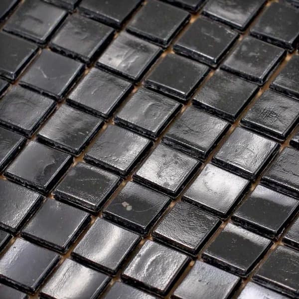 Skosh 11.6 in. x 11.6 in. Glossy Rich Black Glass Mosaic Wall and Floor Tile (18.69 sq. ft./case) (20-pack)