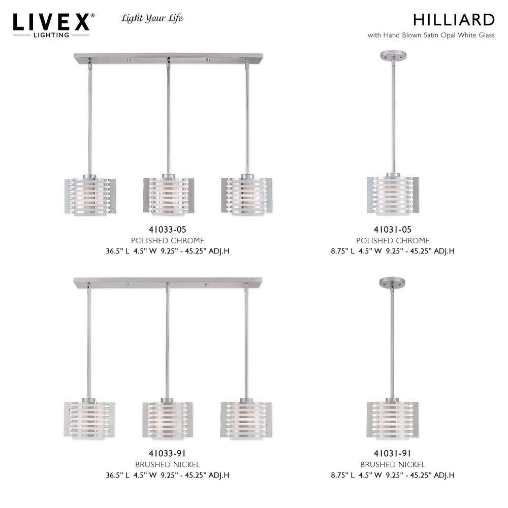 Hilliard Polished Chrome Mini Pendant with Satin Opal Glass