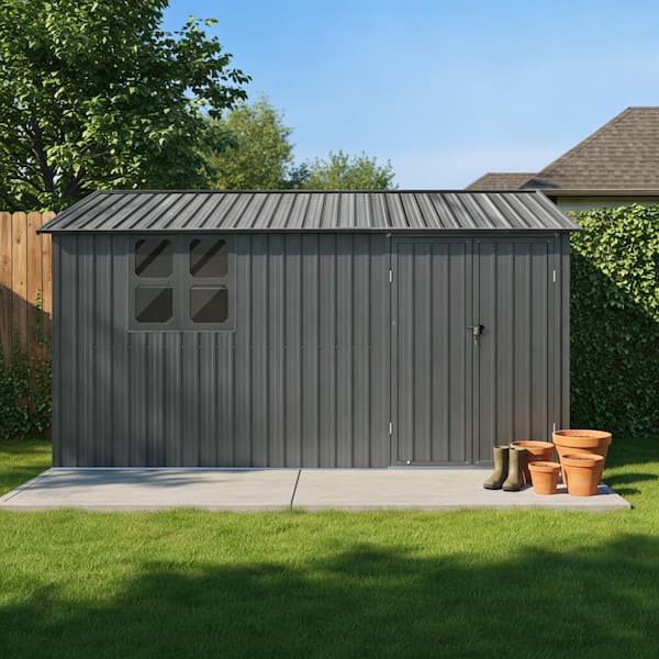 12 ft. W x 10 ft. D Outdoor Metal Storage Sheds with Heavy-duty Padlock and Shelves in Gray