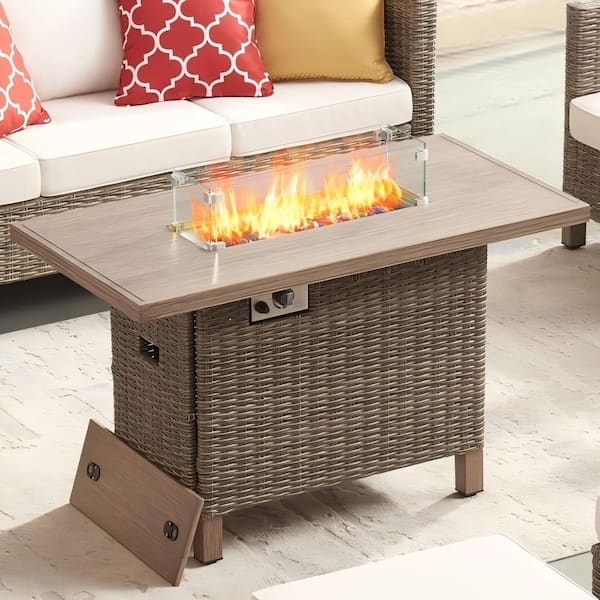 Summax 45 in. 55000 BTU Propane Outdoor Fire Pit Table with Glass Wind Guard Lid