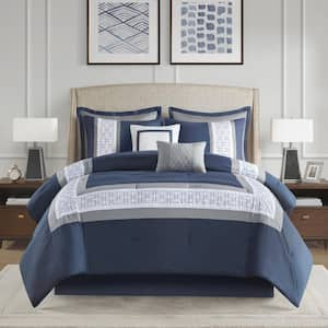 Kingwood 8-Piece Navy Polyester King Embroidered Comforter Set