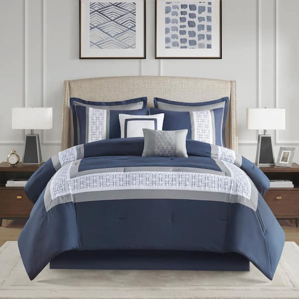510 Design Kingwood 8-Piece Navy Polyester Cal King Embroidered Comforter Set