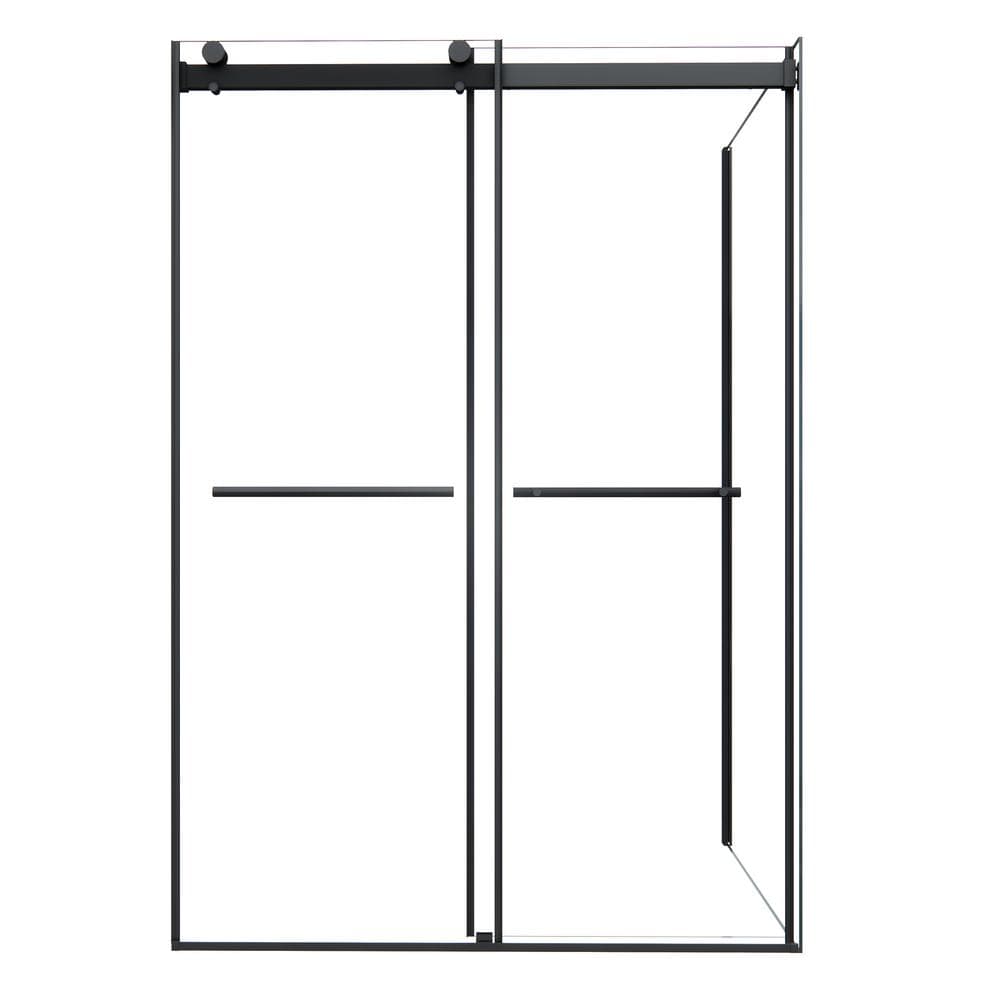 Belizzi 52" W x 76" H Frameless Matte Black Shower Enclosure with Clear Glass