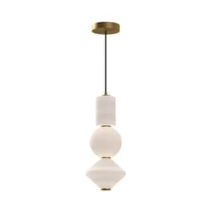 Bijou 8 in. 1 Light 20-Watt Aged Gold/Opal Matte Glass Integrated LED Pendant Light