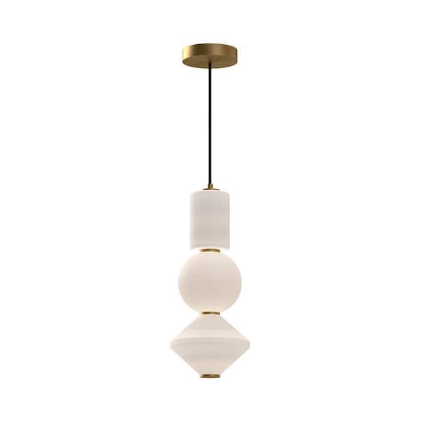 ALORA MOOD Bijou 8 in. 1 Light 20-Watt Aged Gold/Opal Matte Glass Integrated LED Pendant Light