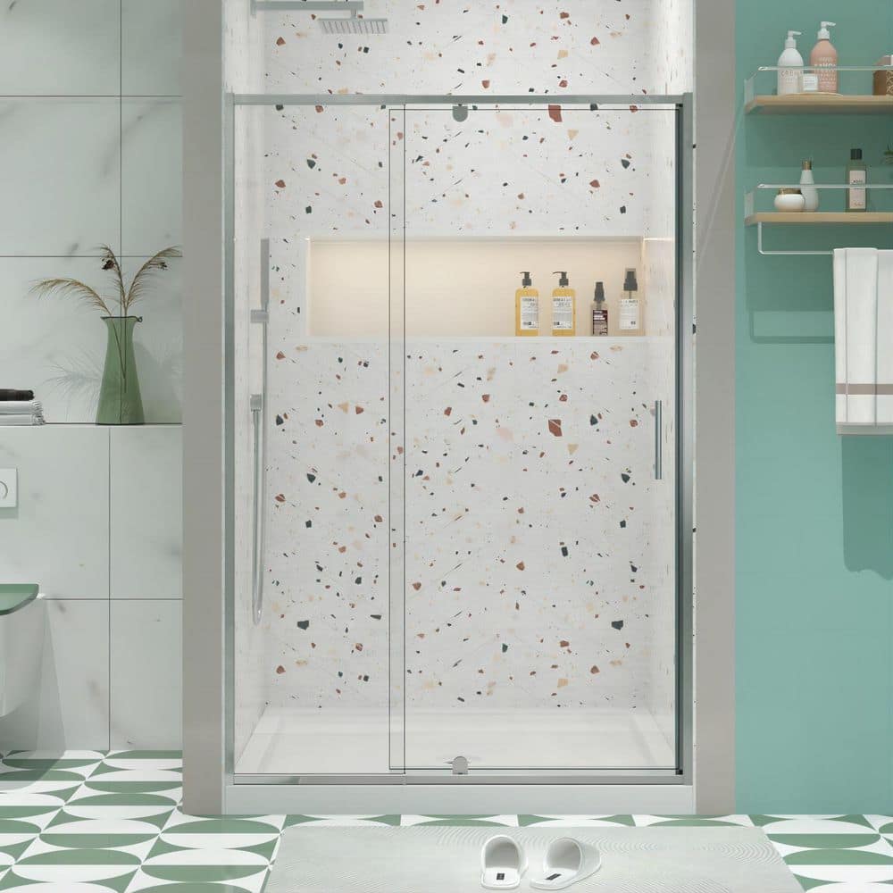 50 to 54 in. W x 71 in. H Framed Pivot Shower Door in Chrome with Clear Glass price history on PriceWatchPro
