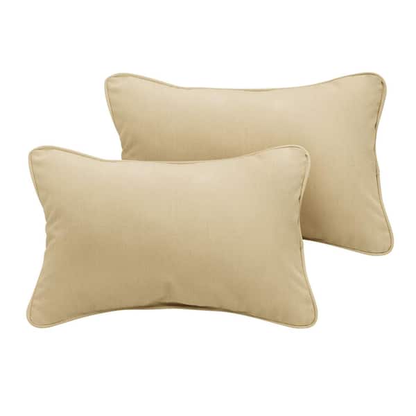 SORRA HOME Sunbrella Sand Beige Rectangular Outdoor Corded Lumbar Pillows (2-Pack)