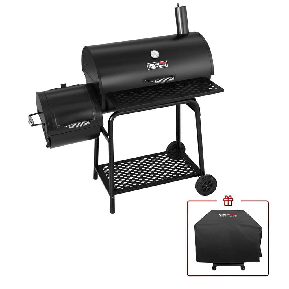 Charcoal Grill with Offset Smoker in Black Plus A Cover - 1