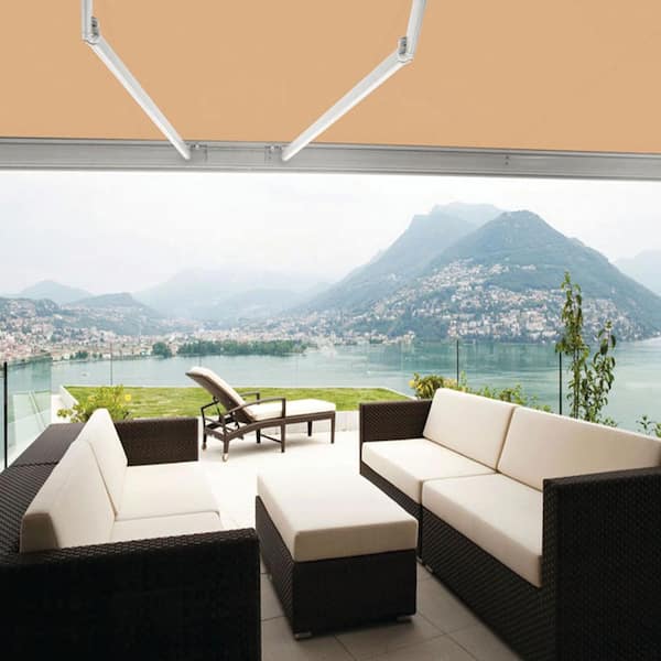12 ft. Luxury Series Semi-Cassette Electric w/ Remote Retractable Patio Awning, Khaki(10 ft. Projection)
