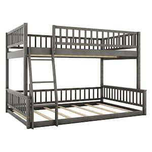 Gray Full XL over Queen Bunk bed with ladder and Guardrails
