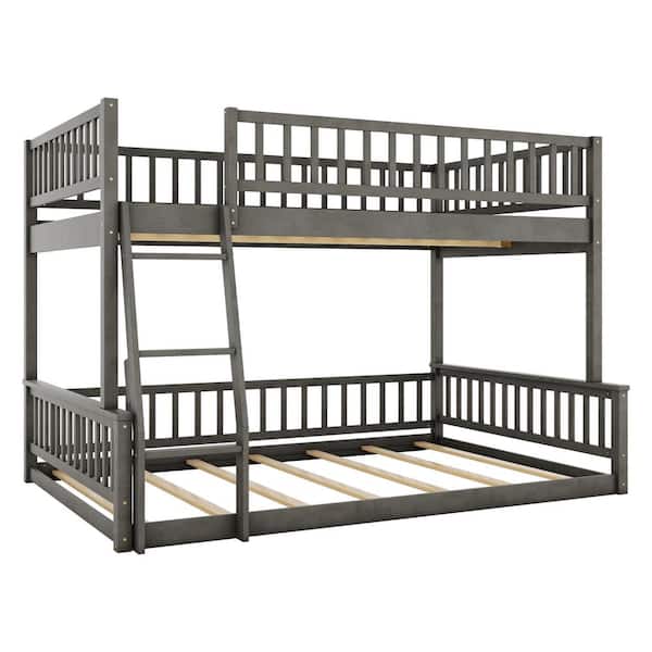 Nestfair Gray Full XL over Queen Bunk bed with ladder and Guardrails