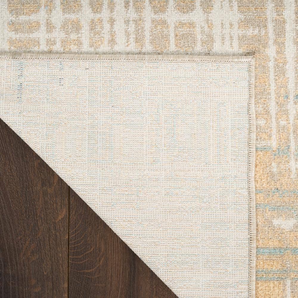 Beige Blue Abstract Polyester Machine Washable Runner Rug