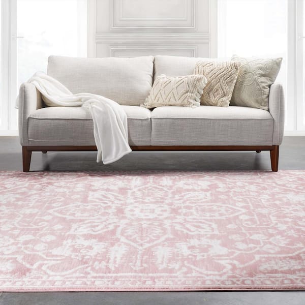 Dazzle Disa Vintage Distressed Oriental Medallion Blush 9 ft. 3 in. x 12 ft. 6 in. Area Rug