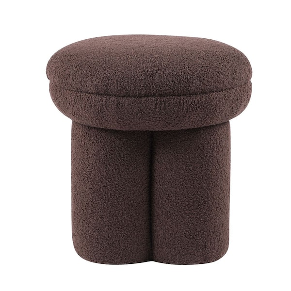 Seco Brown Fabric Upholstered Round Mushroom Accent Ottoman Medium Small (Under 22 in.)