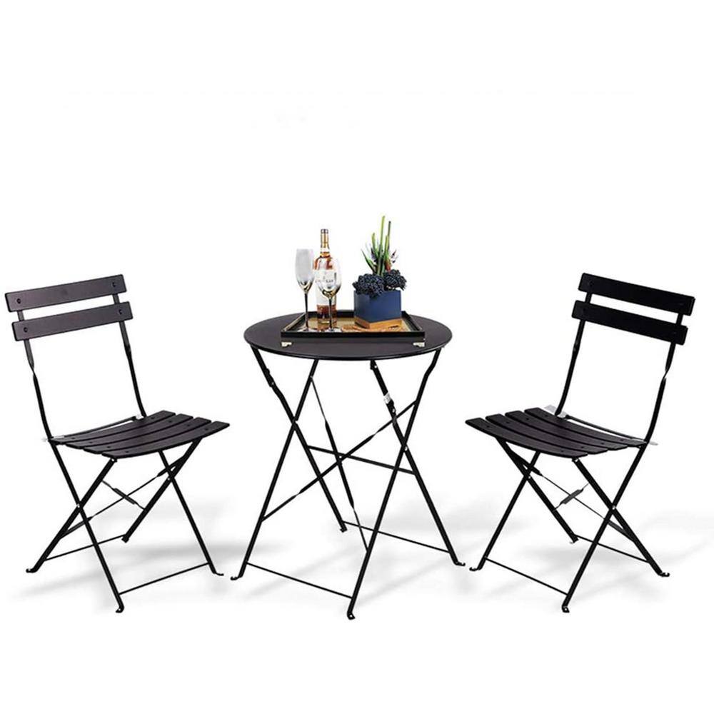 3-Pieces Metal Round Outdoor Bistro Set in Black