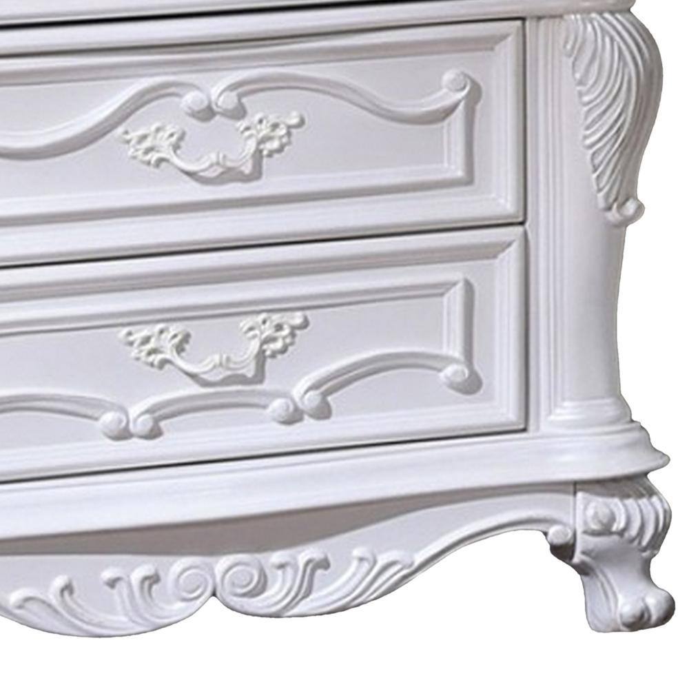 Venta White Solid Wood 3 Drawer Nightstand with Carved Details