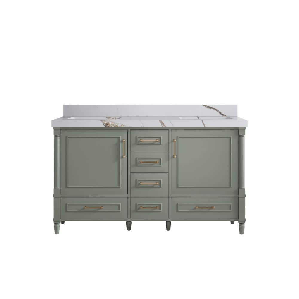 Hudson 60 in. W x 22 in. D x 36 in. H Double Sink Bath Vanity in Evergreen with 2 in. Calacatta Gold Quartz Top price history on PriceWatchPro