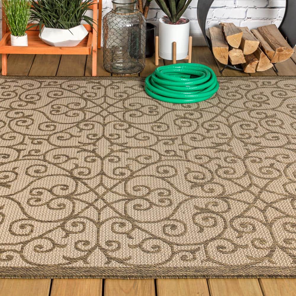 Madrid Vintage Filigree Beige/Brown 3' x 5' Synthetic Indoor/Outdoor Rug