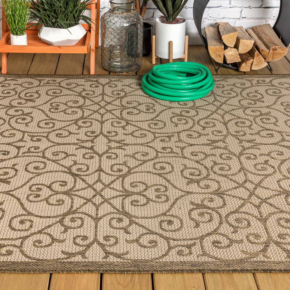 Madrid Beige and Brown Filigree Textured Weave 5x8 Area Rug