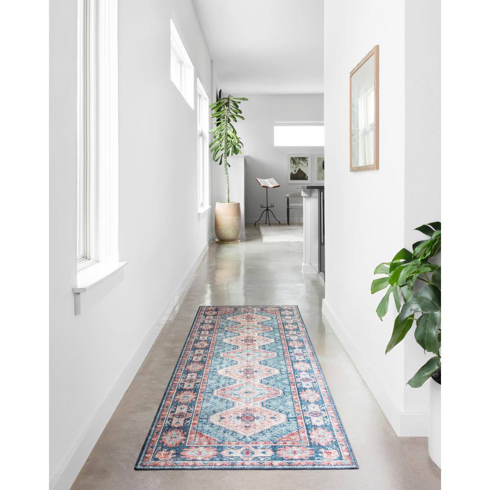 Reversible Turquoise & Terracotta Oriental Round Rug - 6' Wool Blend