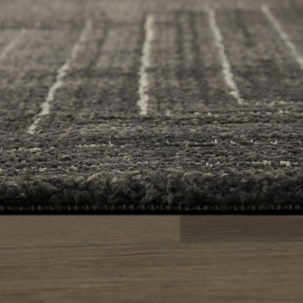 Charcoal and Cream Geometric Polyester Runner Rug, 2'7" x 7'