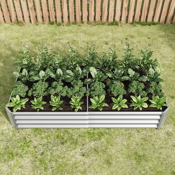 AUTMOON Outdoor Raised Garden Bed 6x3x1ft. Metal Rectangle Raised Planter Beds for Plants, Vegetables, and Flowers - Silver