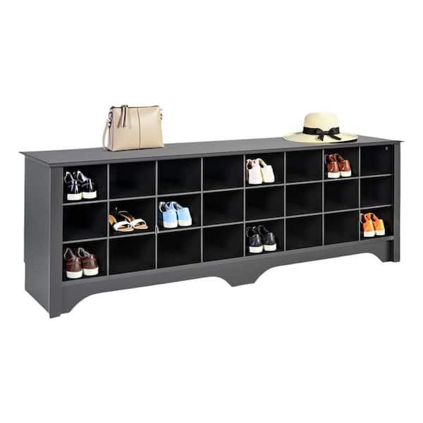 Prepac 20.25 in. H x 60 in. W Black Engineered Wood Shoe Storage Bench with 24-Cubbies, Shoe Rack for Front Door Entrance