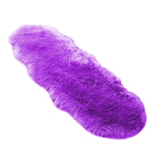 Sheepskin Faux Fur Purple 2 ft. x 6 ft. Cozy Fluffy Rugs Specialty Area Rug