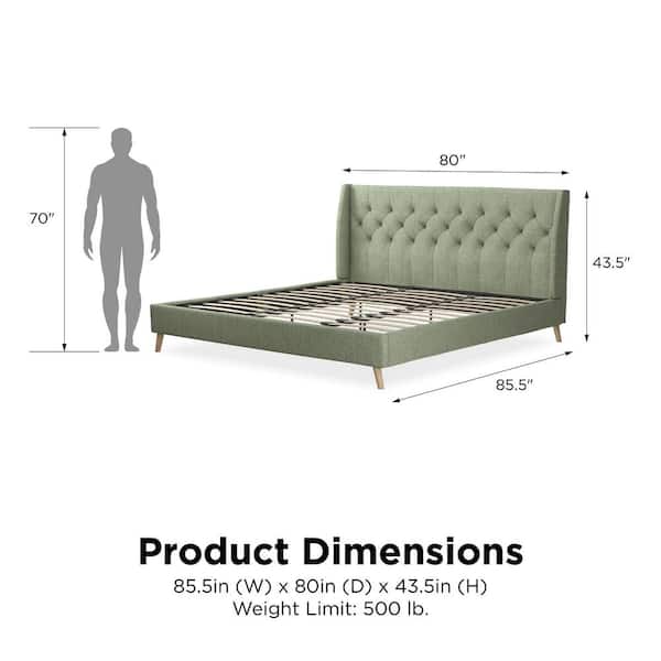Her Majesty Light Green Linen King Bed Frame