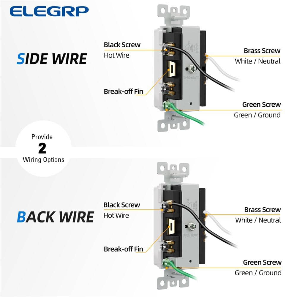 White Single Pole Rocker Light Switch with Pilot Light, 2-Pack
