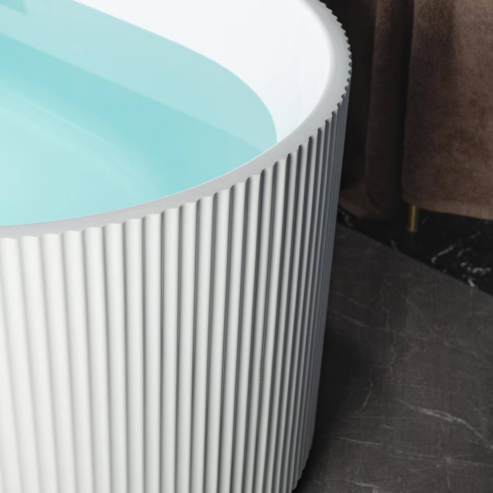 Pavanjit 67" White Acrylic Freestanding Soaking Bathtub with Brushed Gold Drain
