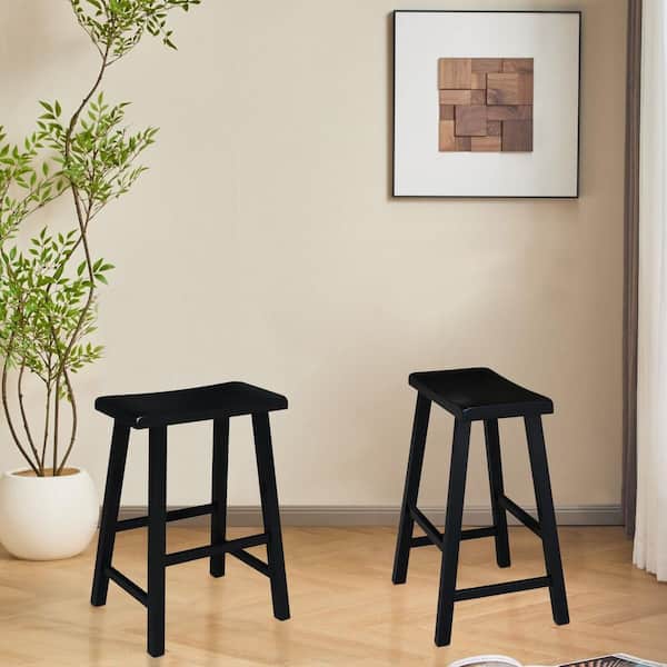 24 in. Black Wood Bar Stool