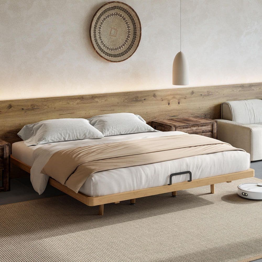 Natural/Brown Bamboo Frame King Size Platform Bed with Support Slats price history on PriceWatchPro