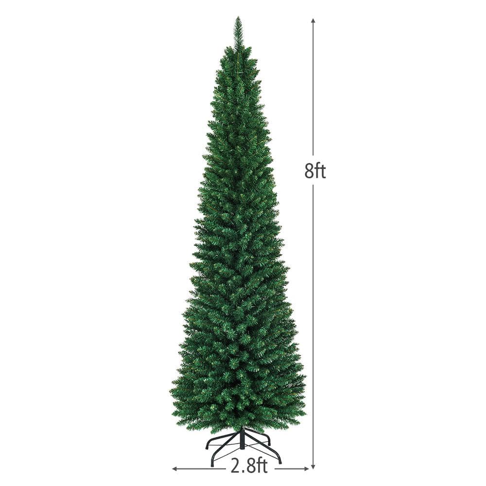 Slim Green PVC Spruce 8' Artificial Christmas Tree with Metal Stand