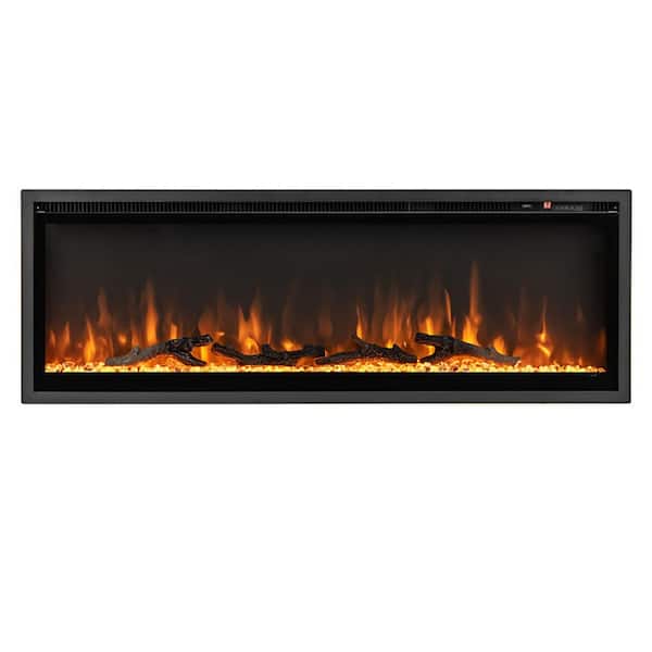 50 in. Wall Mounted Recessed Electric Fireplace in Black with Remote Control and Adjustable Color