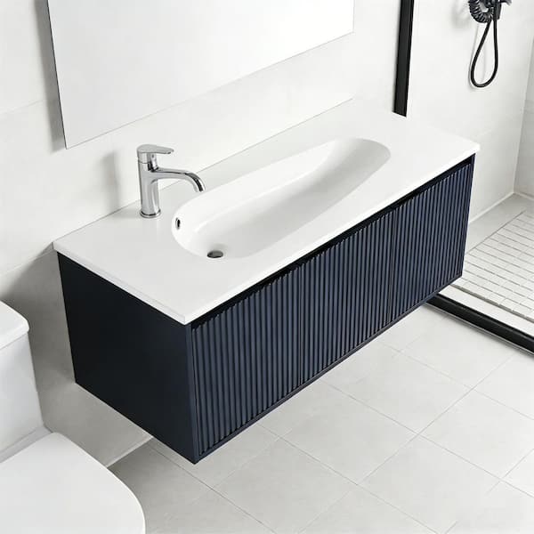 LUXSHERY 47.63 x 18.18 in. Drop-Shaped Resin Vessel Sink in White