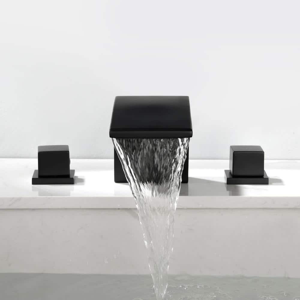 Matte Black Brass Waterfall Roman Tub Faucet with Dual Knob Handles