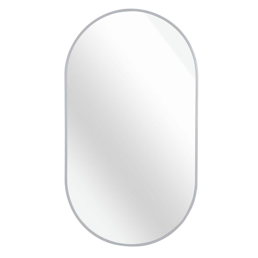 20 in. W x 28 in. H Oval Brush Silver Aluminum Framed Wall Mount Mirror Cor