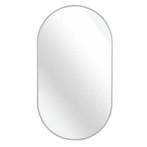 20 in. W x 28 in. H Oval Brush Silver Aluminum Framed Wall Mount Mirror Corner Bathroom Vanity Mirror