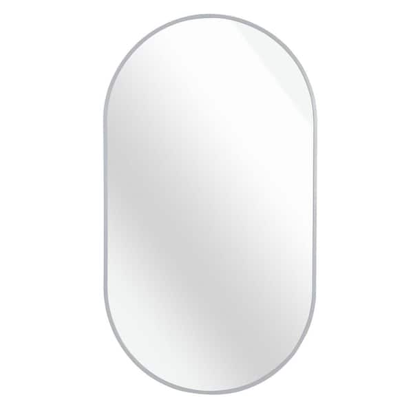 Unbranded 20 in. W x 28 in. H Oval Brush Silver Aluminum Framed Wall Mount Mirror Corner Bathroom Vanity Mirror