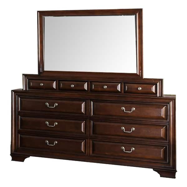 Benjara Lio 4-Piece Cherry Brown and Silver King Wood