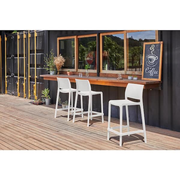 Sensilla 37 in. White Indoor/Outdoor Stackable Counter Stool (Set of 2)