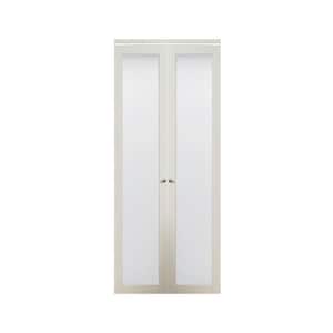 36 in. x 80 in. 3010 Series 1-Lite Tempered Frosted Glass Off White Composite Interior Closet Bi-Fold Door