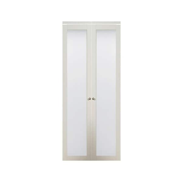 TRUporte 30 in. x 80 in. 3010 Series Off White 1-Lite Frosted Glass Bi-Fold Closet Door