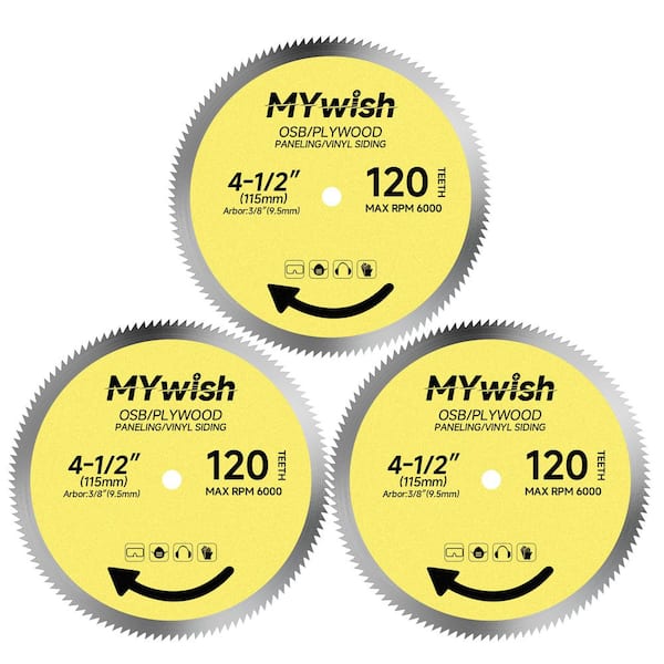 4-1/2 in. 120-Tooth Fine-Finish Circular Saw Blade with 3/8 in. Arbor for Smooth, Clean Cuts (3-Pack)