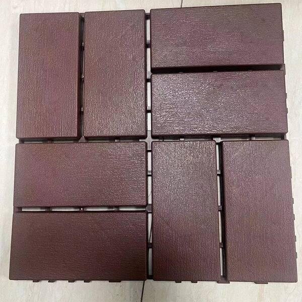 Afoxsos Plastic PVC Interlocking Deck Tiles, Outdoor All Weather Use for Poolside, Balcony, Backyard, Brown 1 ft. x 1 ft.