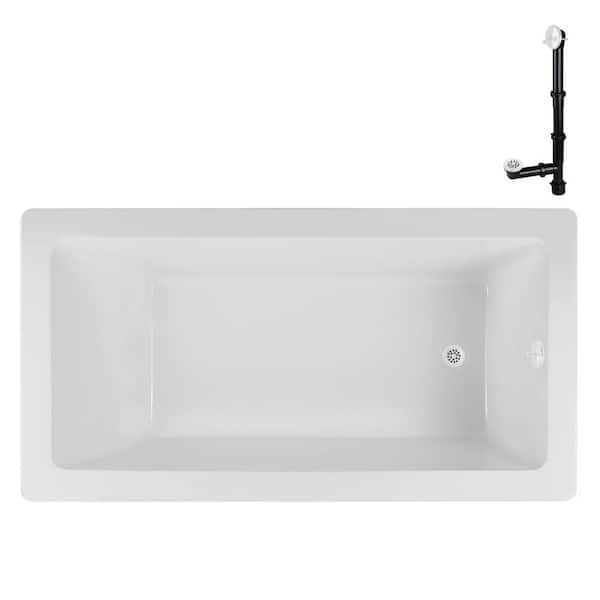 Streamline N-4060-703-WH 60 in. x 32 in. Rectangular Acrylic Soaking Drop-In Bathtub, with Reversible Drain in Glossy White