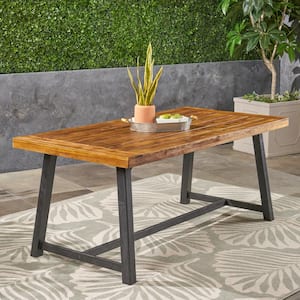 Raphael Sandblast Teak Brown and Black Rectangular Wood Outdoor Dining Table