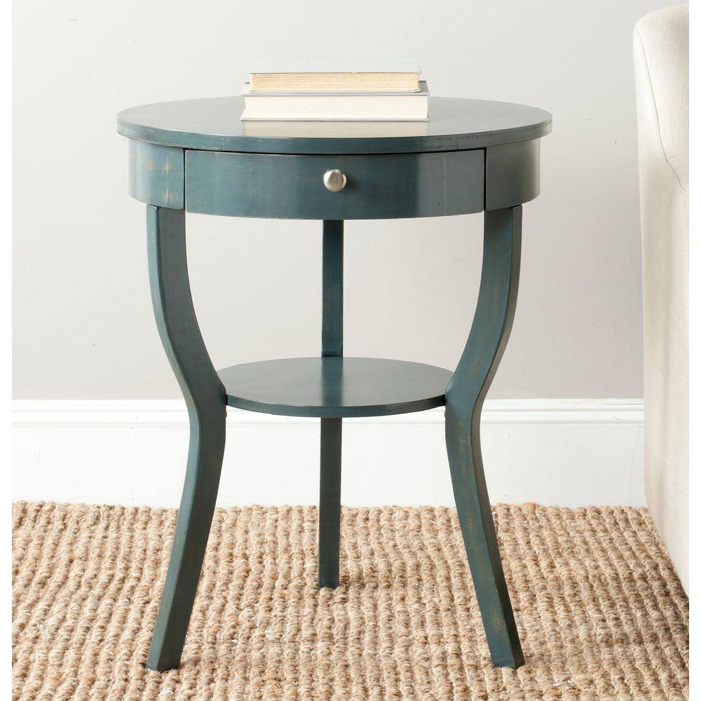 Kendra Round Dark Teal Wood and Metal Accent Table